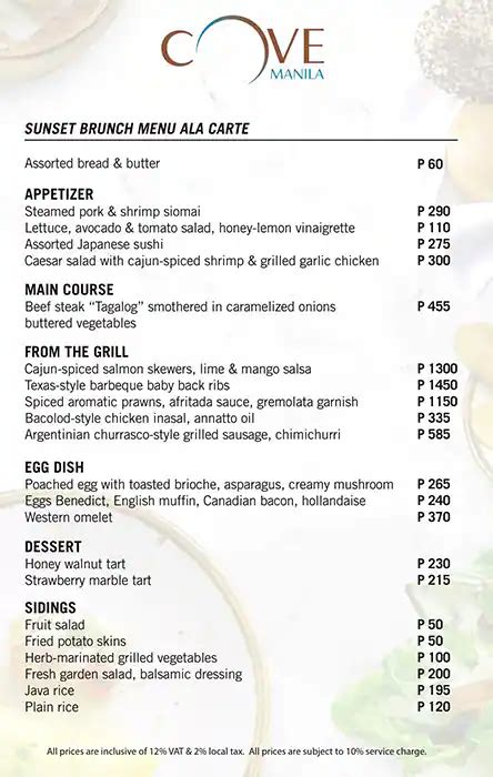 cove manila menu